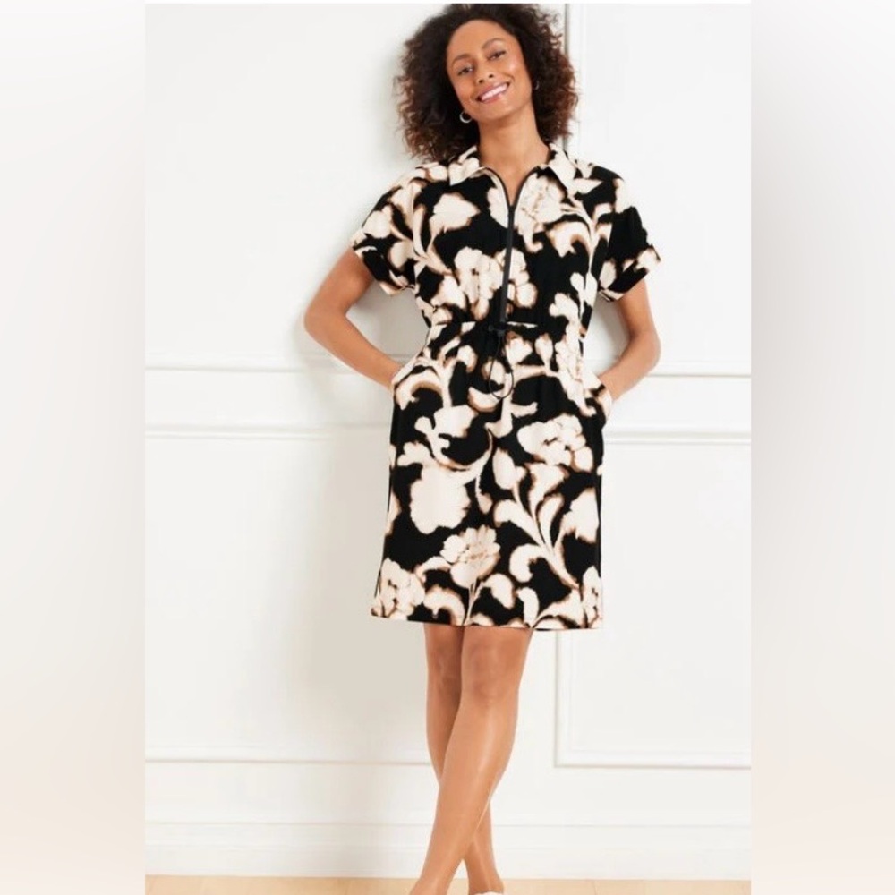 Talbots | NWT Black and Cream Lightweight Woven Polo Dress XS